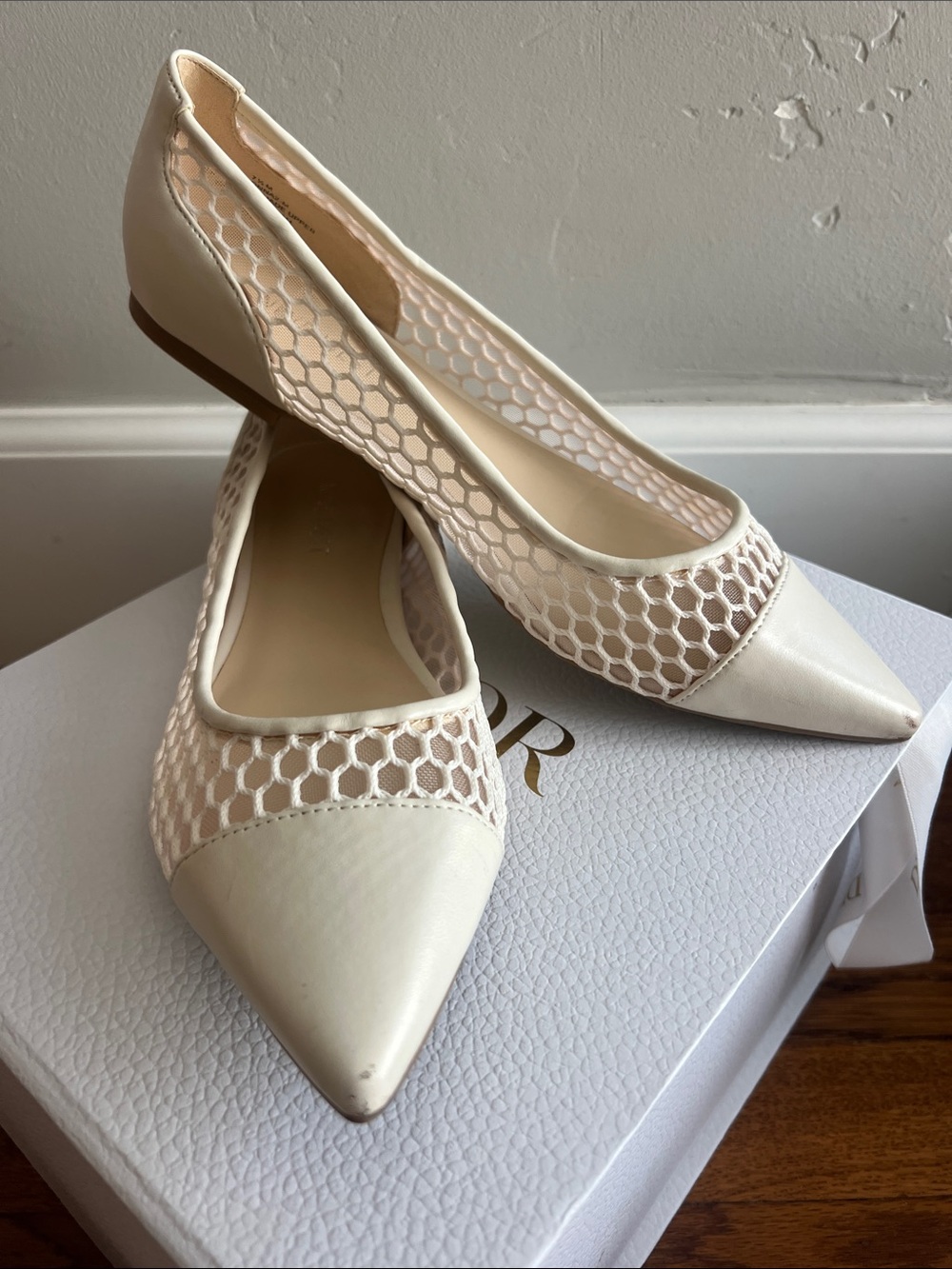 Nine West Women's Pointed Mesh Flats in Off-White